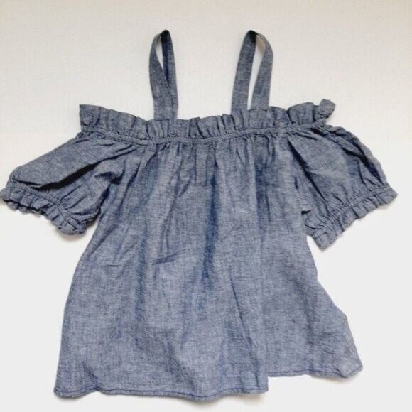 JOE FRESH Off Shoulder Short Sleeve Chambray Blue Top Sz S - Picture 10 of 13